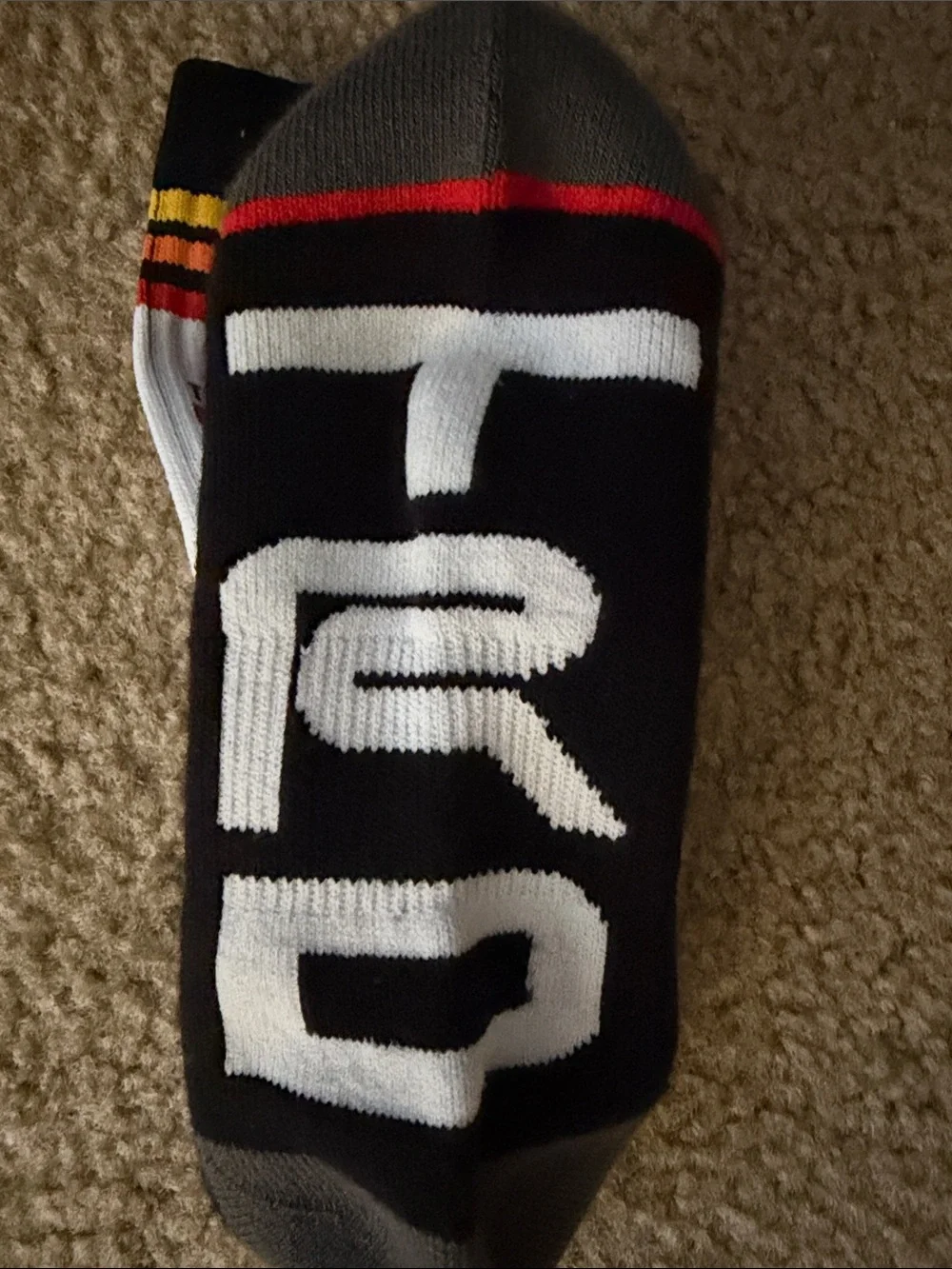TRD Black Crew Socks with Red & Yellow Stripe Accents